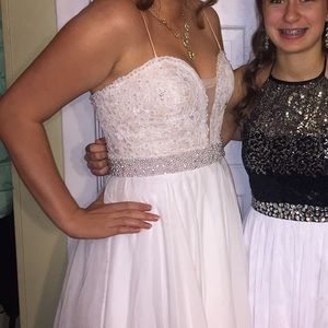 Sherri Hill Short White Hoco Dress with Lace